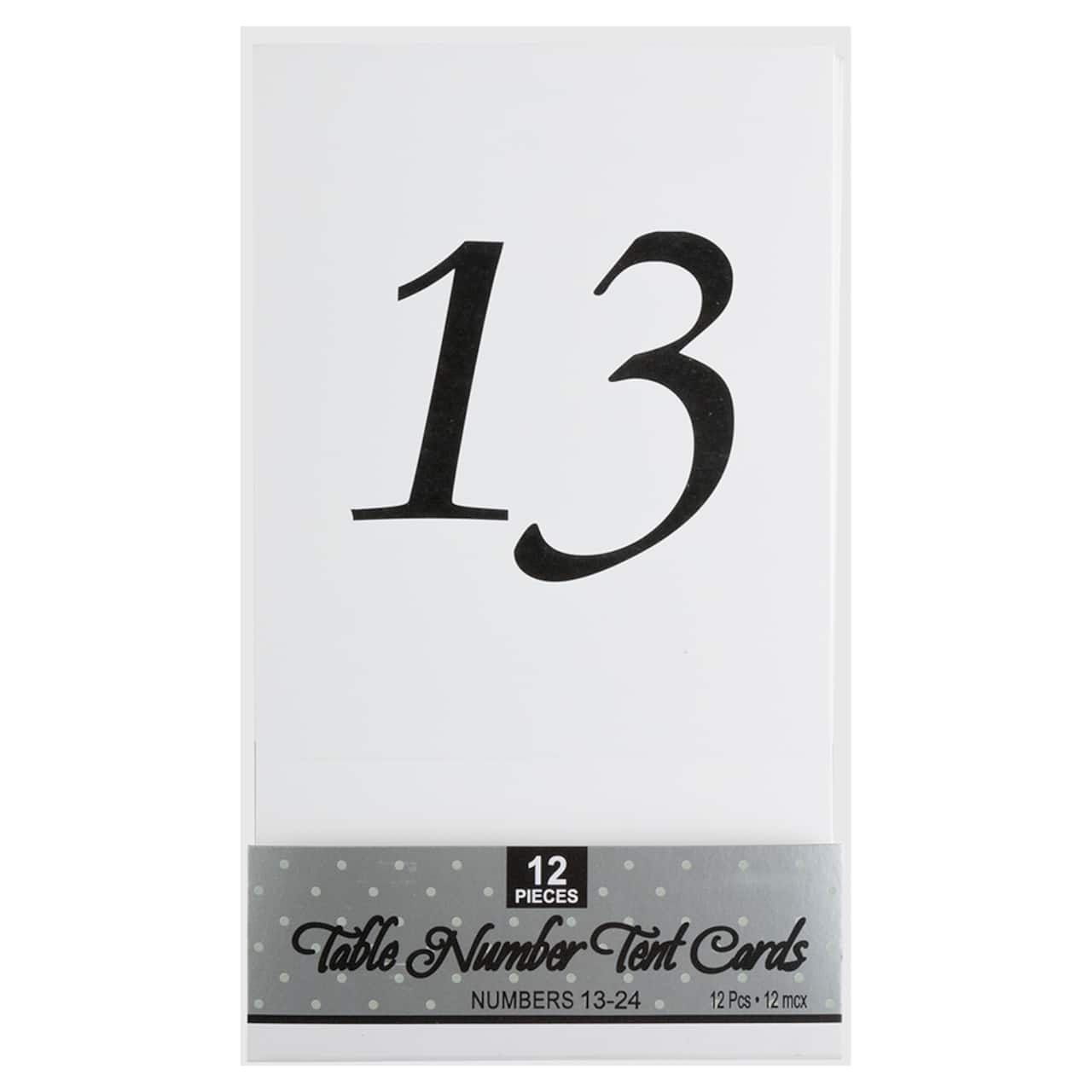 JAM Paper 4" x 5" White with Black Calligraphy Font 13-24 Table Number Tent Cards, 2 Packs of 12